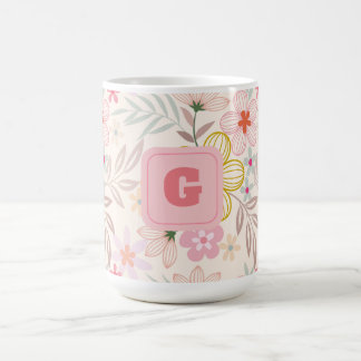 pastell blomstermonogram elegant kaffemugg