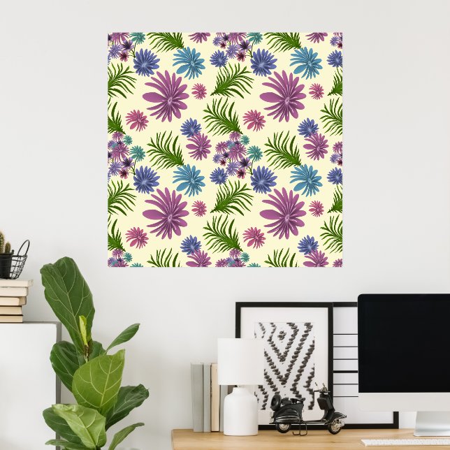 Pastell blomstermönster estetisk vildblomma botani poster (Hemmakontoret)