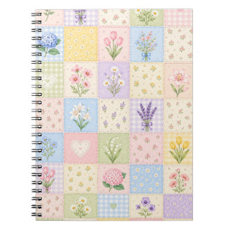 Pastell blomstermönster i lapptäcksstil – Vintage  Anteckningsbok