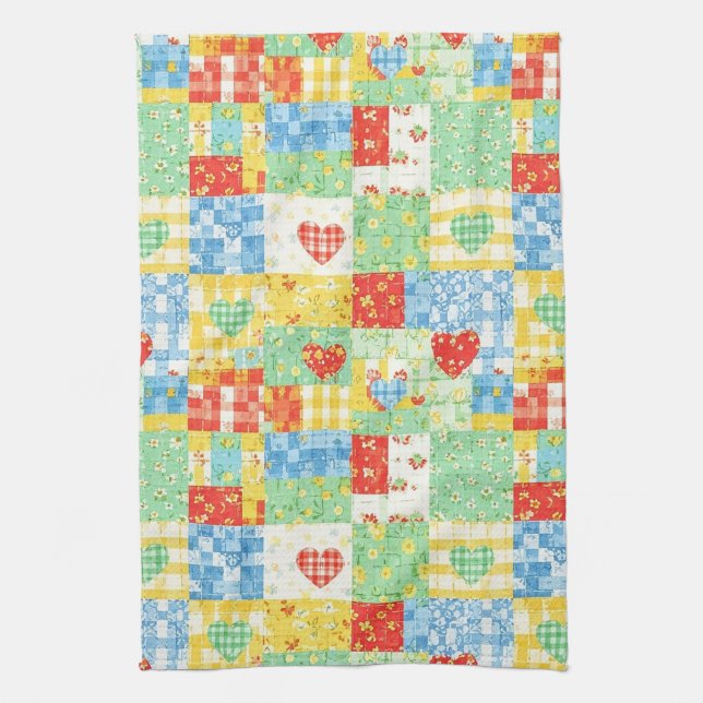 Pastell blomsterpatchwork picknick mönster kökshandduk (Vertikal)