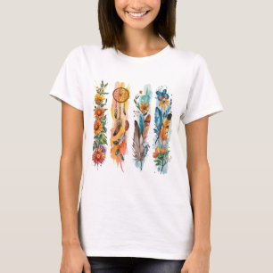 PASTELL BOHEmsk FJÄDRAR OCH GULA SOLROSOR T Shirt