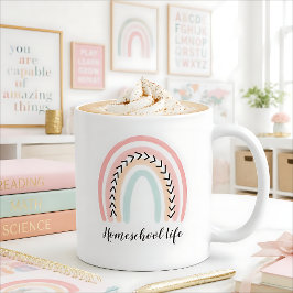 Pastell Boho Hemundervisning Liv Söt Regnbågsdesig Kaffemugg