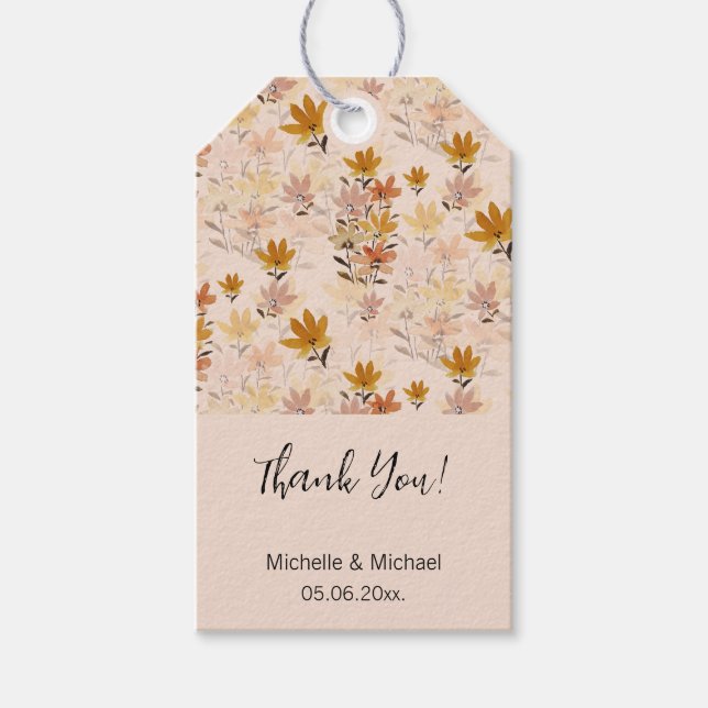 Pastell Boho Mustardgul Vilda Blommor Presentetikett (Framsidan)