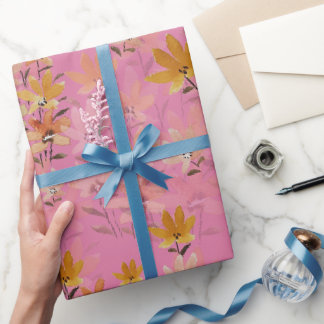 Pastell Boho Mustargul Vilda Blommor Presentpapper