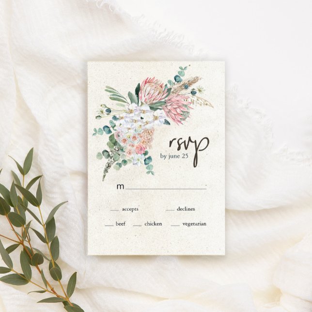 Pastell Boho Neutral Blommig Bröllops RSVP-kort OSA Kort (Skapare uppladdad)