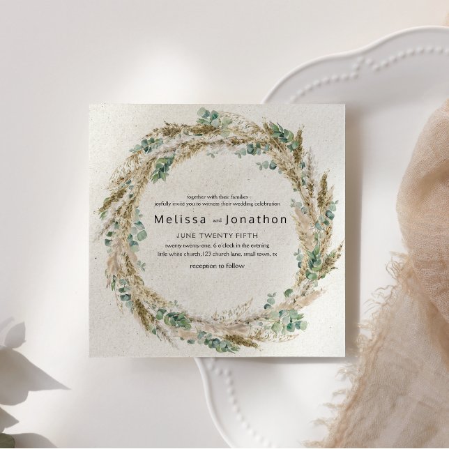 Pastell Boho Neutral Blommig Bröllopsinbjudan (Skapare uppladdad)