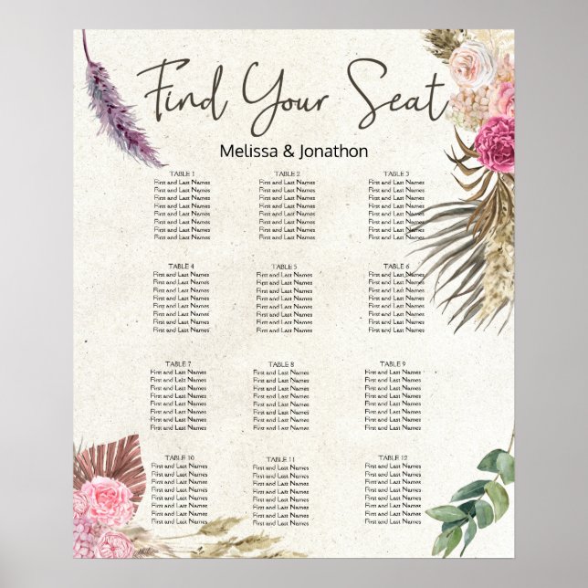 Pastell Boho Neutral Blommig Bröllopsställningsdia Poster (Framsidan)