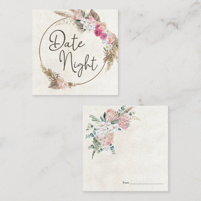 Pastell Boho Neutral Blommig Dejtkvällskort Fyrkantigt Visitkort (Fram/baksida)