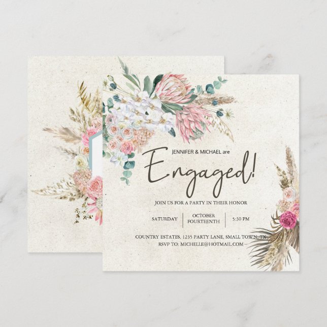 Pastell Boho Neutral Blommig Elegant Förlovning (Fram/baksida)