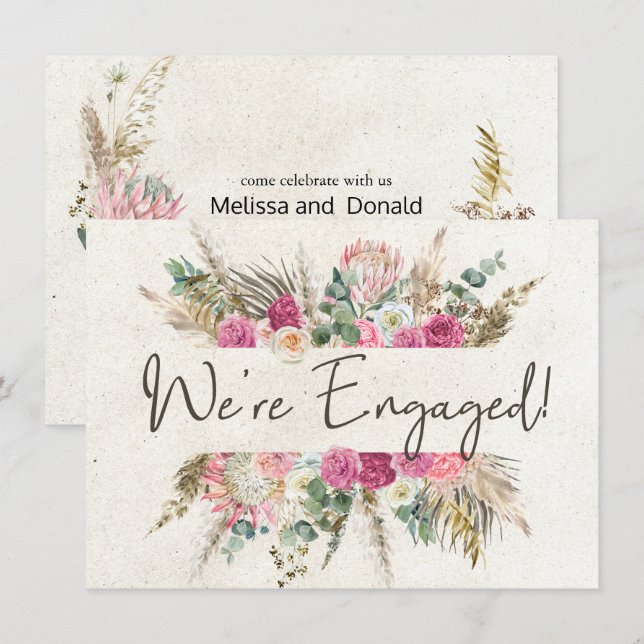 Pastell Boho Neutral Blommig Elegant Förlovning (Fram/baksida)