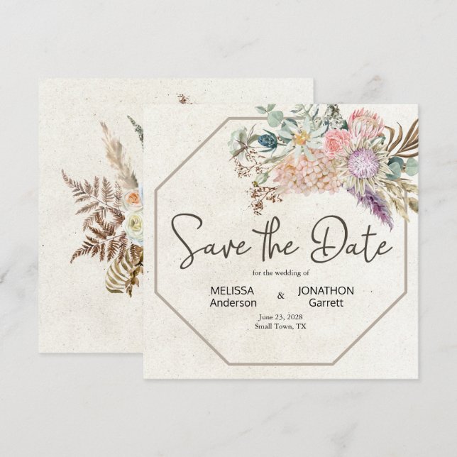 Pastell Boho Neutral Blommig Elegant Spara Datum Datumet (Fram/baksida)