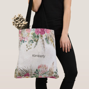 Pastell Boho Neutral Blommig Initial Monogram Tygkasse