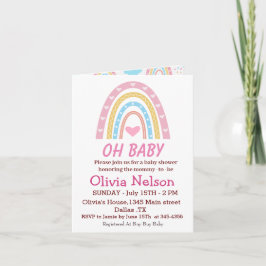 Pastell Boho Regnbåge Med Hjärtan Oh Baby Shower Inbjudan