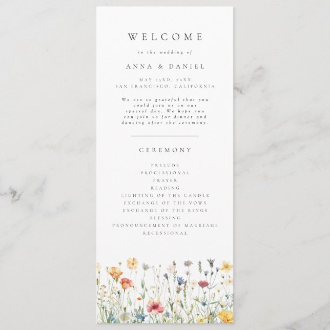 Pastell Boho Vildblomma Bröllopsprogram Program (Framsida)