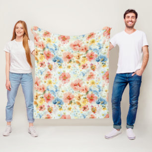 Pastell Botanisk Kastrull – Vattenfärg Blommig Mys Fleecefilt