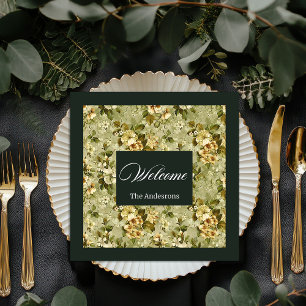 Pastell Botaniska Servetter Elegant Grön Guld Set