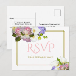 Pastell Bouquet Vår Blommig Bröllop RSVP Vykort