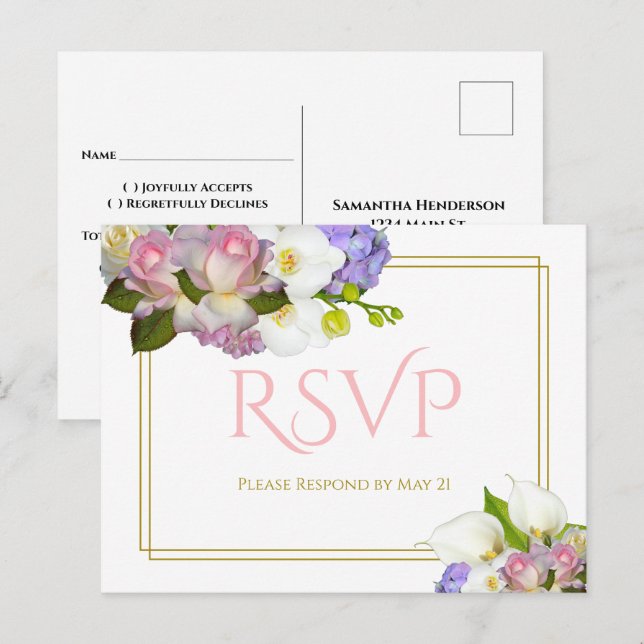 Pastell Bouquet Vår Blommig Bröllop RSVP Vykort (Fram/baksida)