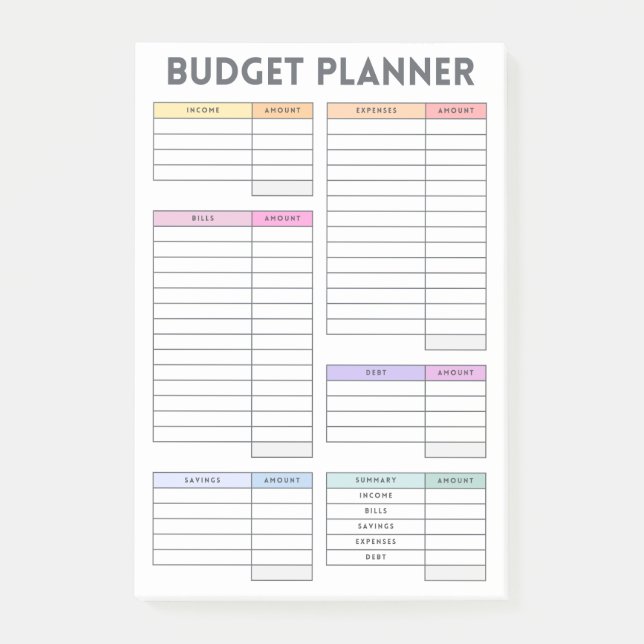 Pastell Budgetplanerare Layout Post-it Block (Framsida)