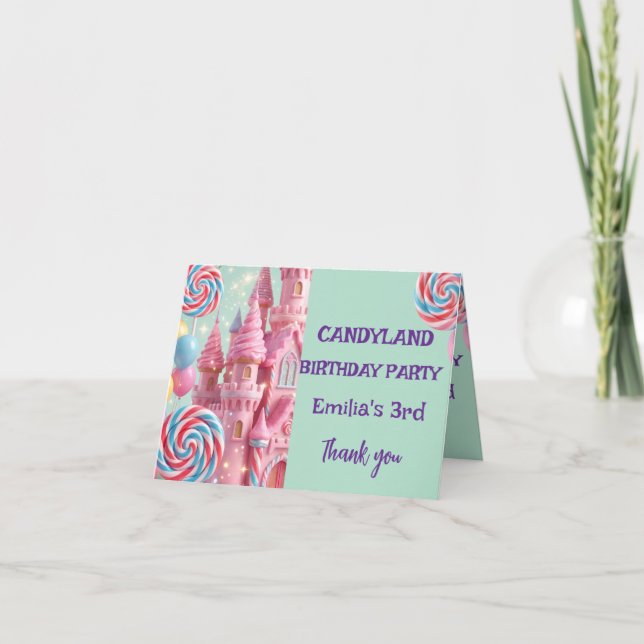 Pastell Candyland 3-års födelsedags tackkort (Framsida)