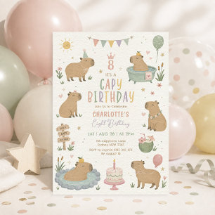 Pastell Capybara Flicka Födelsedag: Capy Födelseda Inbjudningar