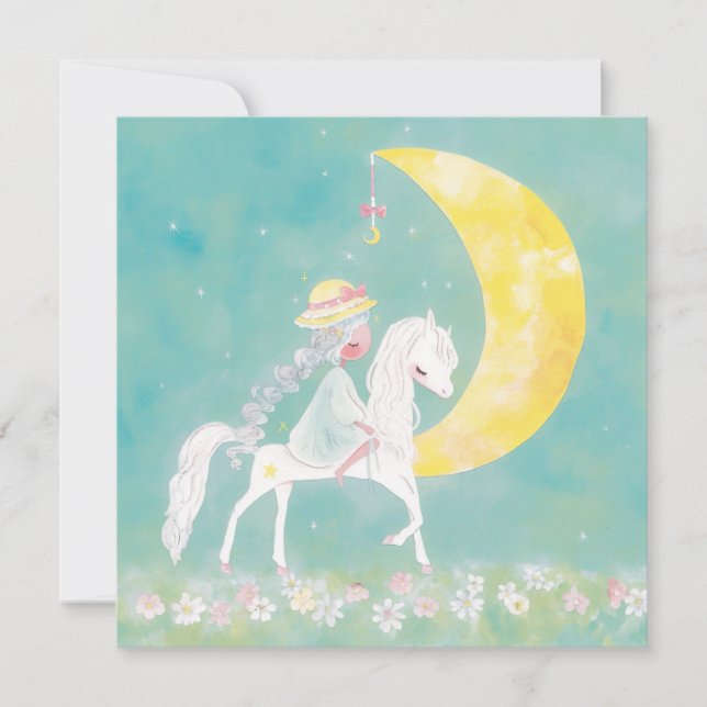 Pastell Celestial Pony och Halvmåne Julkort (Framsida)