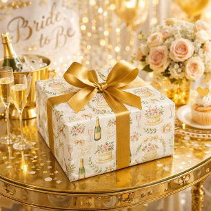 Pastell Champagne Tårta Bröllopsdusch Mönster Presentpapper