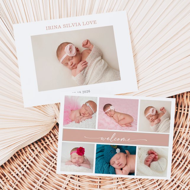 Pastell Chic Baby Fotokollage Förlossningskort Inbjudningar (Skapare uppladdad)