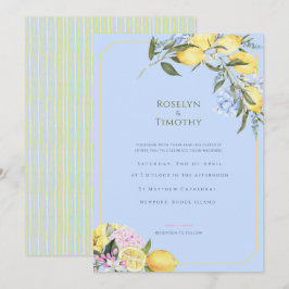 Pastell Citron Blå Akvarell Blommig Bröllop Inbjudningar
