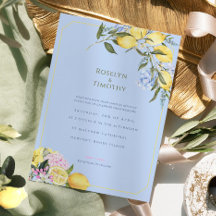 Pastell Citronblå Akvarell Blommig Bröllop