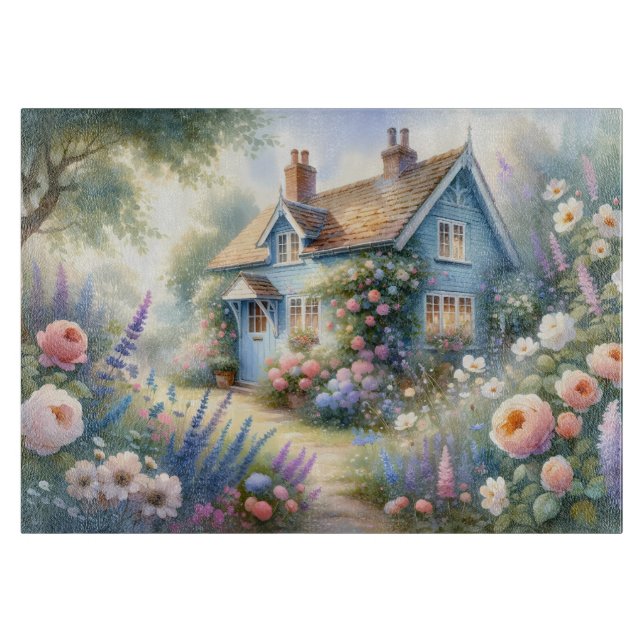 Pastell Cottage Garden Blå Hus Blommig Scen (Framsidan)