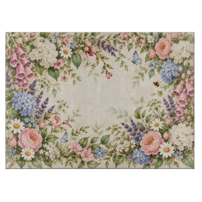 Pastell Cottage Garden Blommig Skärbräda (Framsidan)