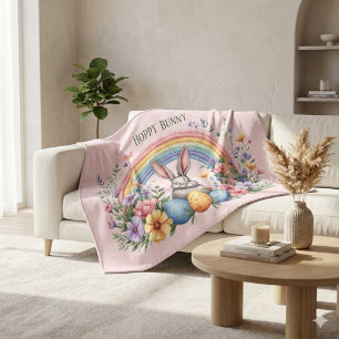 Pastell Cottagecore Bondgård Regnbåge Kanin Blommo Filt