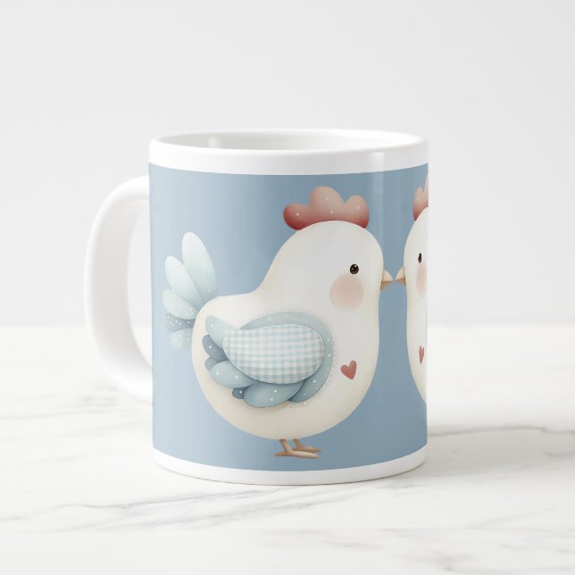 Pastell Cottagecore Kyckling Jumbo Mugg (Framsida vänster)