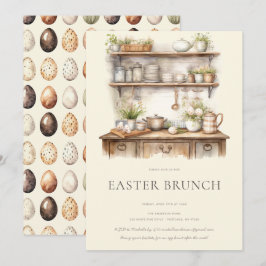 Pastell Crème & Brun Vintage Köket Påskbrunch Inbjudningar