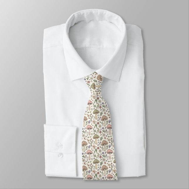 Pastell Crème Svamp Botanisk Neutral Bröllop Groom Slips (Bunden)