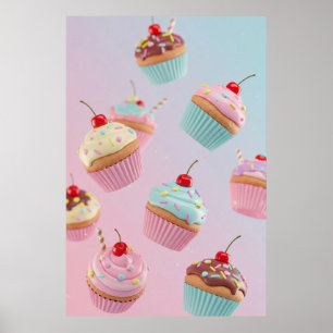 Pastell Cupcake-mönster på Rosa Poster