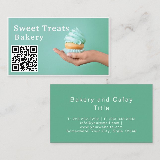 Pastell Cupcake Söta Gods Bageri Mintgrön Visitkort (Fram/baksida)