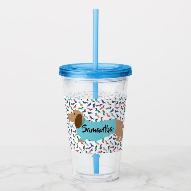 Pastell Dachshunds Tumbler Take Away Mugg (Framsida)