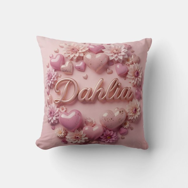 Pastell Dahlia Blomsterkonst med Hjärtan Kudde (Framsida)