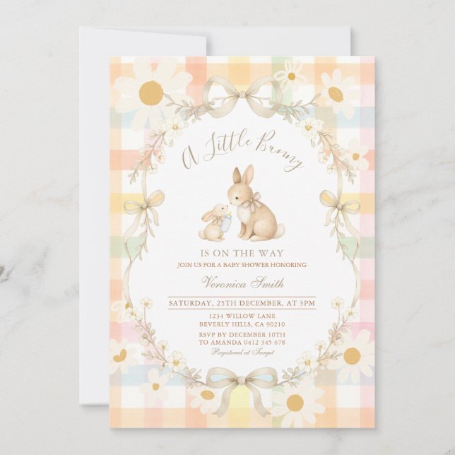 Pastell Daisy Bunny Bebisdopp Inbjudan (Framsida)