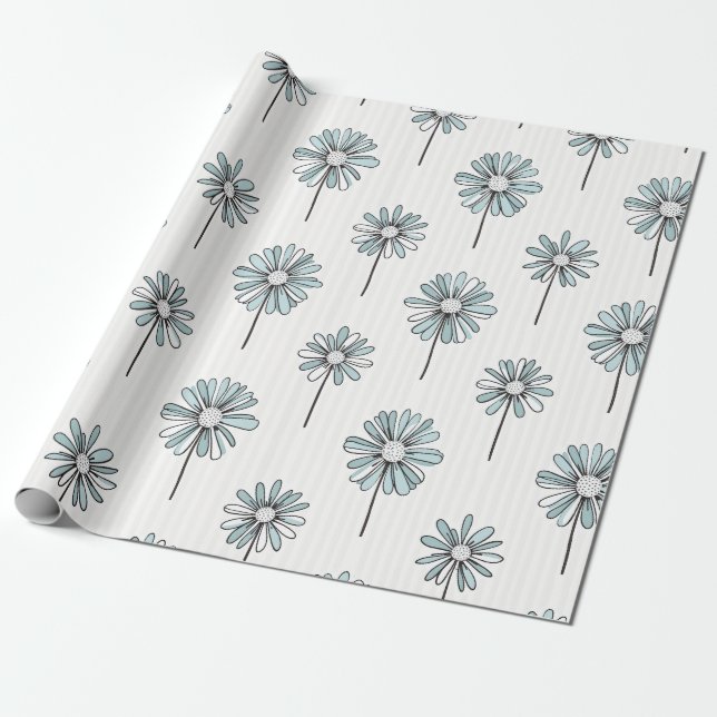 Pastell Daisy Linje Konst Rand Presentpapper (Utrullad)