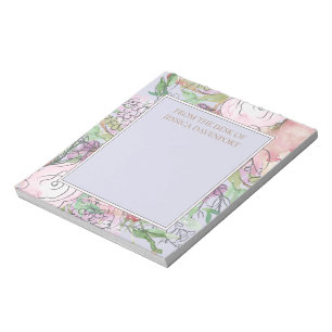 Pastell dammig blå rosa blommig från skrivbordet anteckningsblock