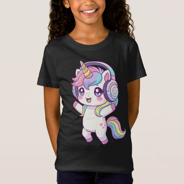 Pastell Dansande Enhörning  T Shirt (Framsida)
