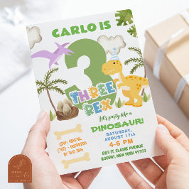 Pastell Dinosaurie Pojke Tre Rex Födelsedagsfest Inbjudningar