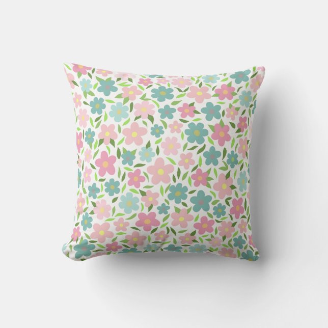 Pastell Ditsy Blommig Shabby Chic Coquette Kudde (Framsida)