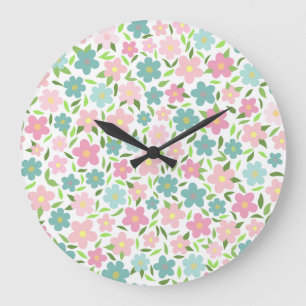 Pastell Ditsy Blommig Shabby Chic Coquette Stor Klocka