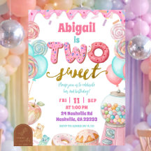 Pastell Donut Två söta 2-års födelsedagsinbjudan