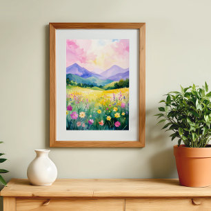Pastell Drömlandskap Blommande Kulllar Väggkonst
