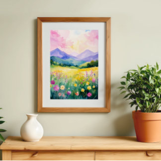 Pastell Drömlandskap Blommande Kulllar Väggkonst